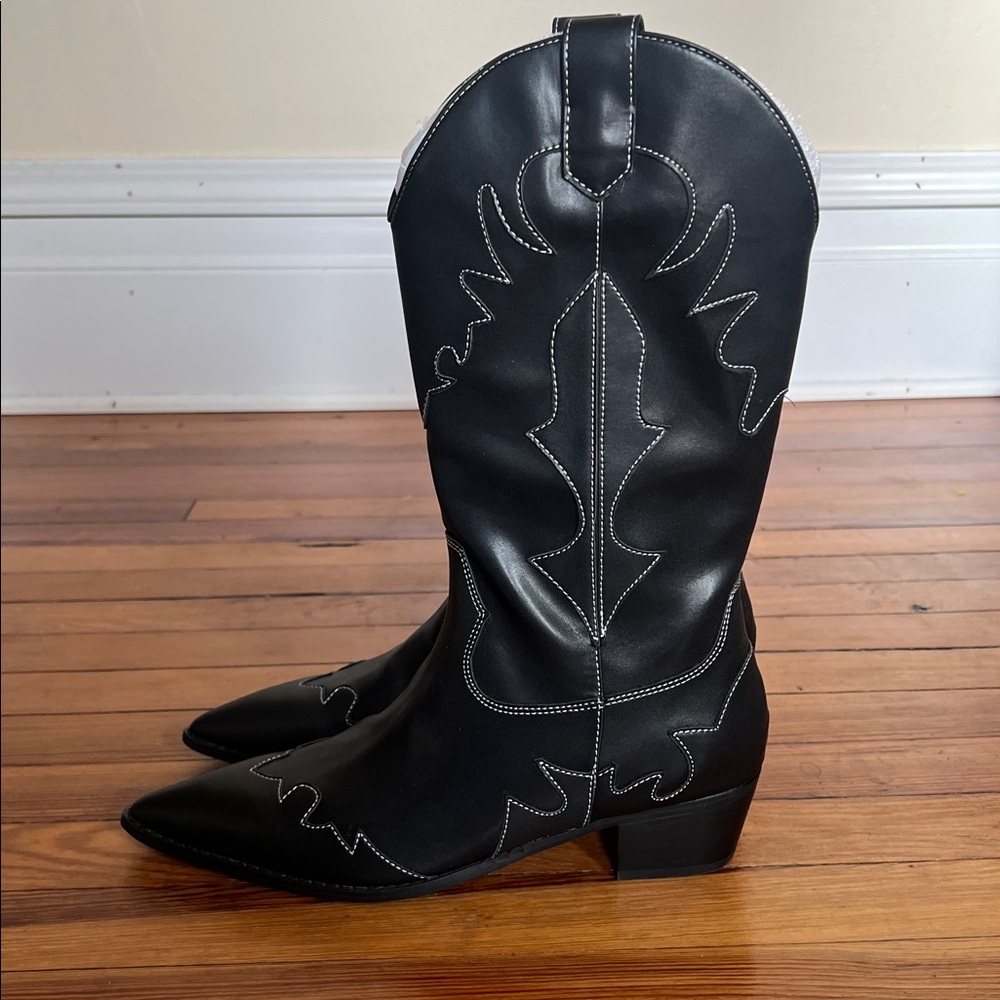 NIB WeWoreWhat "Romeo" Vegan Leather Western Festival Boots - Black - EU Size 39 - Picture 4 of 10